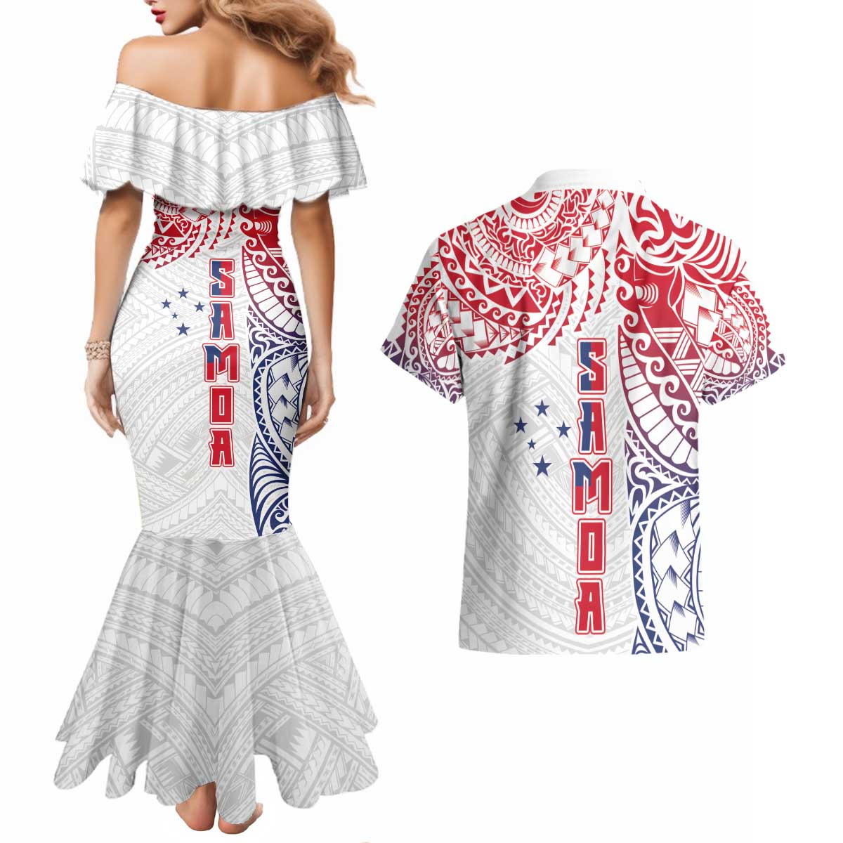 Samoa 685 Art Traditional Tattoo Pattern Couples Matching Mermaid Dress and Hawaiian Shirt Gradient Color