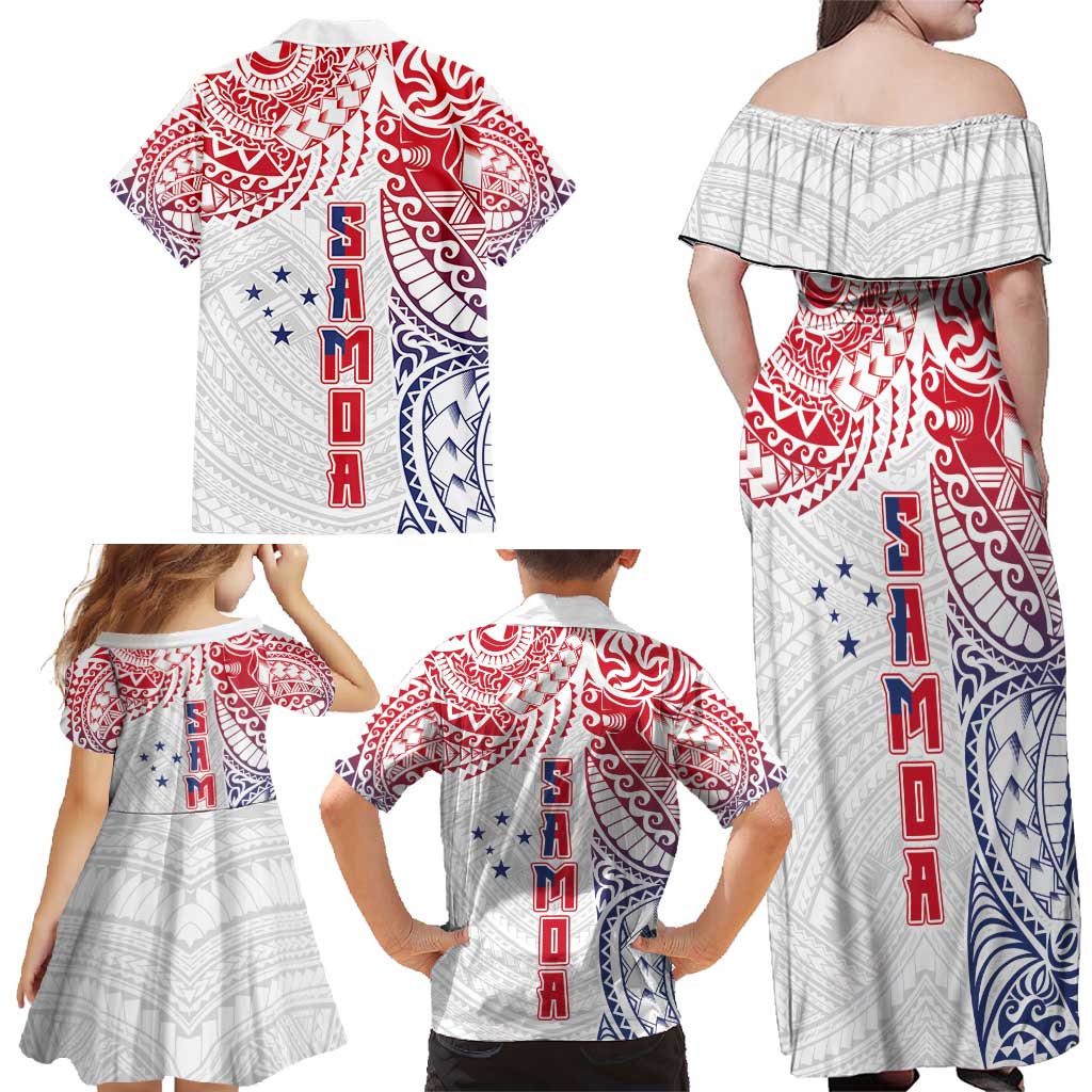 Samoa 685 Art Traditional Tattoo Pattern Family Matching Off Shoulder Maxi Dress and Hawaiian Shirt Gradient Color