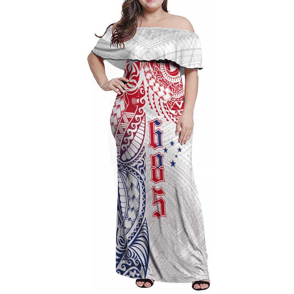 Samoa 685 Art Traditional Tattoo Pattern Family Matching Off Shoulder Maxi Dress and Hawaiian Shirt Gradient Color