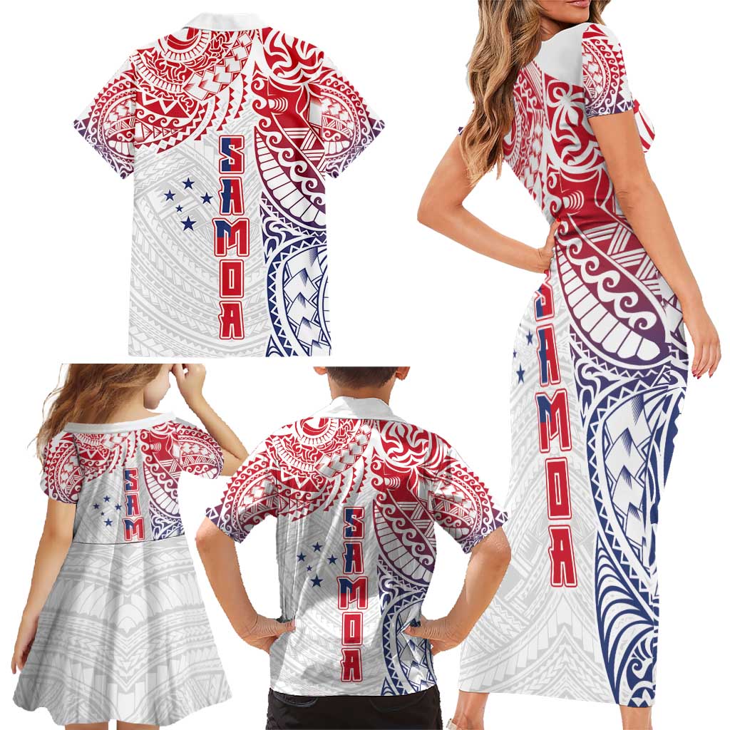 Samoa 685 Art Traditional Tattoo Pattern Family Matching Short Sleeve Bodycon Dress and Hawaiian Shirt Gradient Color