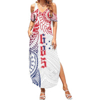 Samoa 685 Art Traditional Tattoo Pattern Family Matching Summer Maxi Dress and Hawaiian Shirt Gradient Color