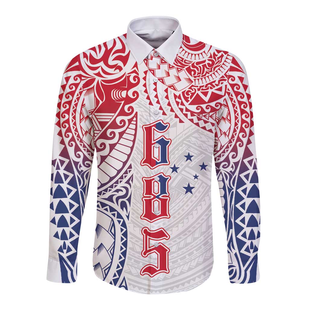Samoa 685 Art Traditional Tattoo Pattern Long Sleeve Button Shirt Gradient Color LT03 Unisex White - Polynesian Pride