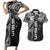 Samoa 685 Art Traditional Tattoo Pattern Couples Matching Short Sleeve Bodycon Dress and Hawaiian Shirt Black Color