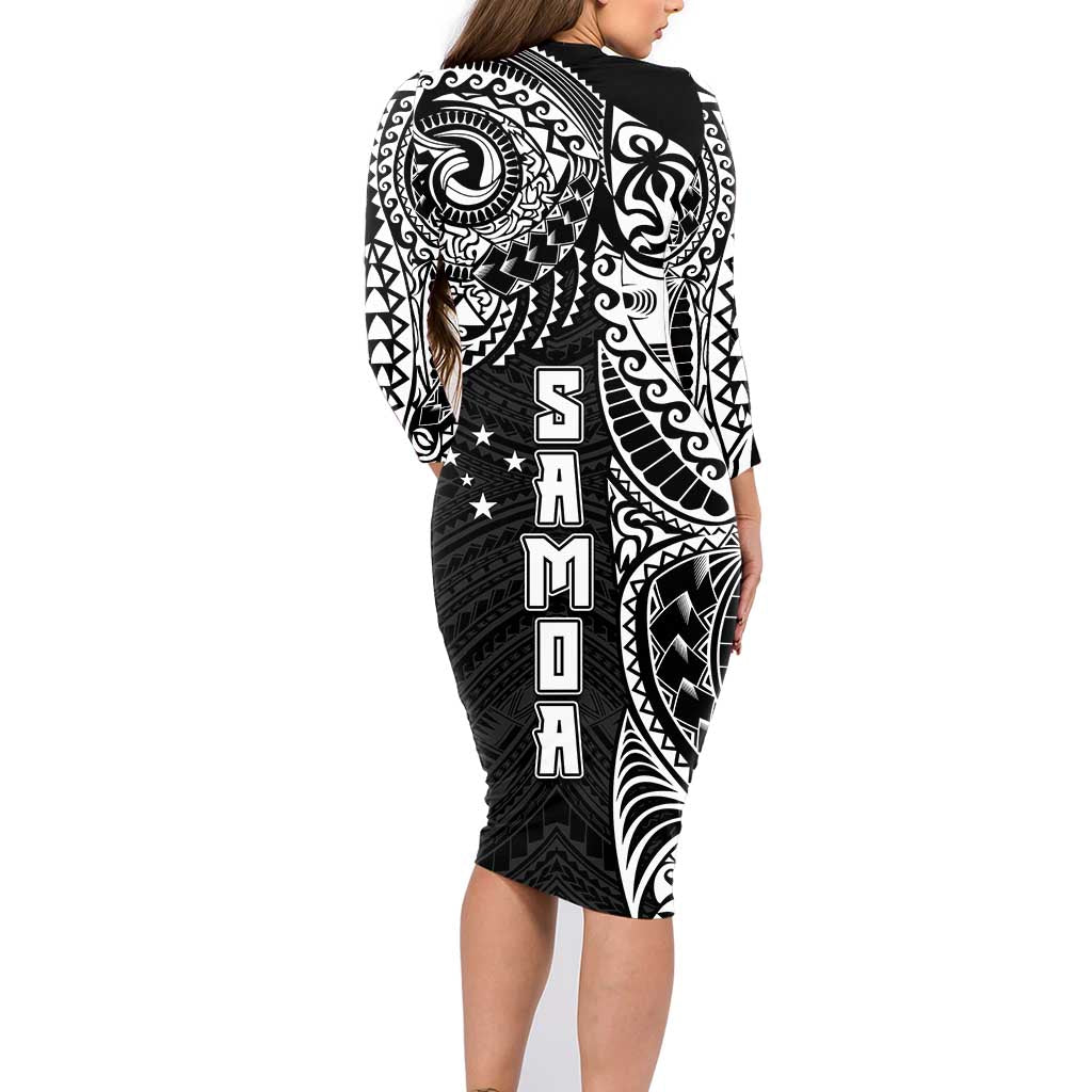 Samoa 685 Art Traditional Tattoo Pattern Family Matching Long Sleeve Bodycon Dress and Hawaiian Shirt Black Color