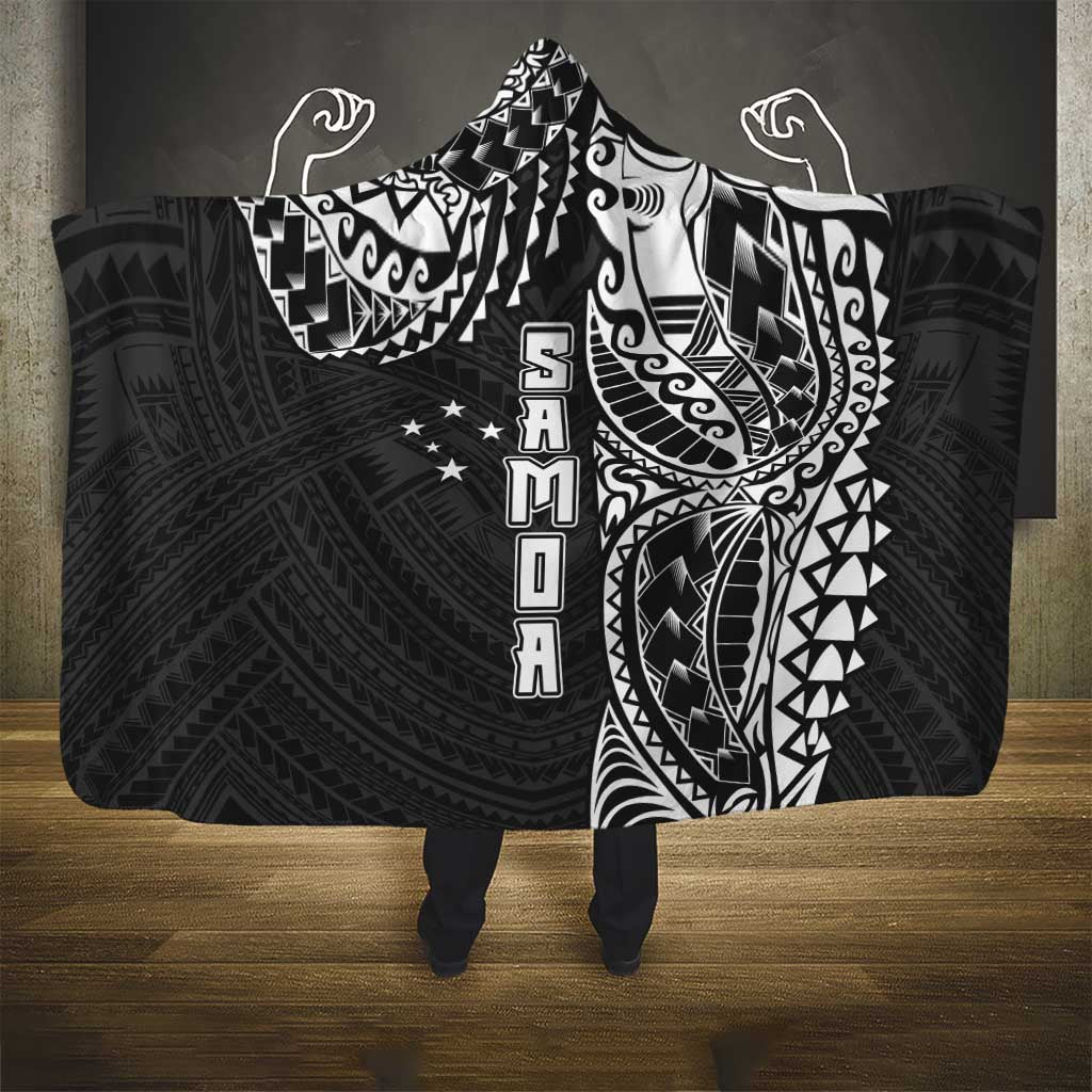 Samoa 685 Art Traditional Tattoo Pattern Hooded Blanket Black Color