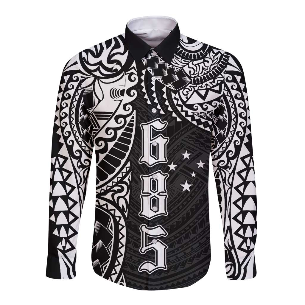 Samoa 685 Art Traditional Tattoo Pattern Long Sleeve Button Shirt Black Color LT03 Unisex Black - Polynesian Pride