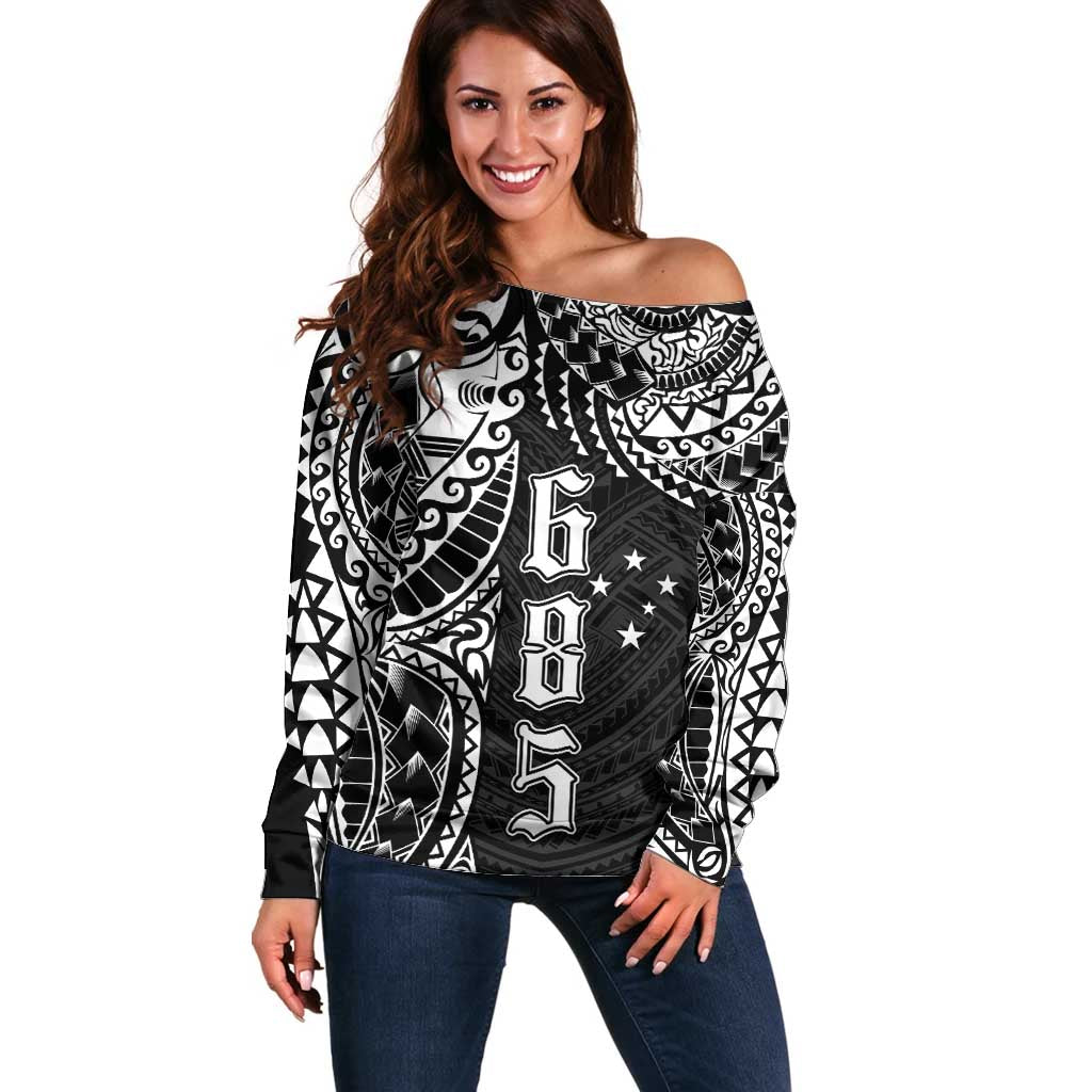 Samoa 685 Art Traditional Tattoo Pattern Off Shoulder Sweater Black Color