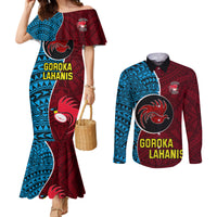 Bintangor Goroka Lahanis Rugby Couples Matching Mermaid Dress and Long Sleeve Button Shirts Papua New Guinea Polynesian Tattoo LT03 Red - Polynesian Pride