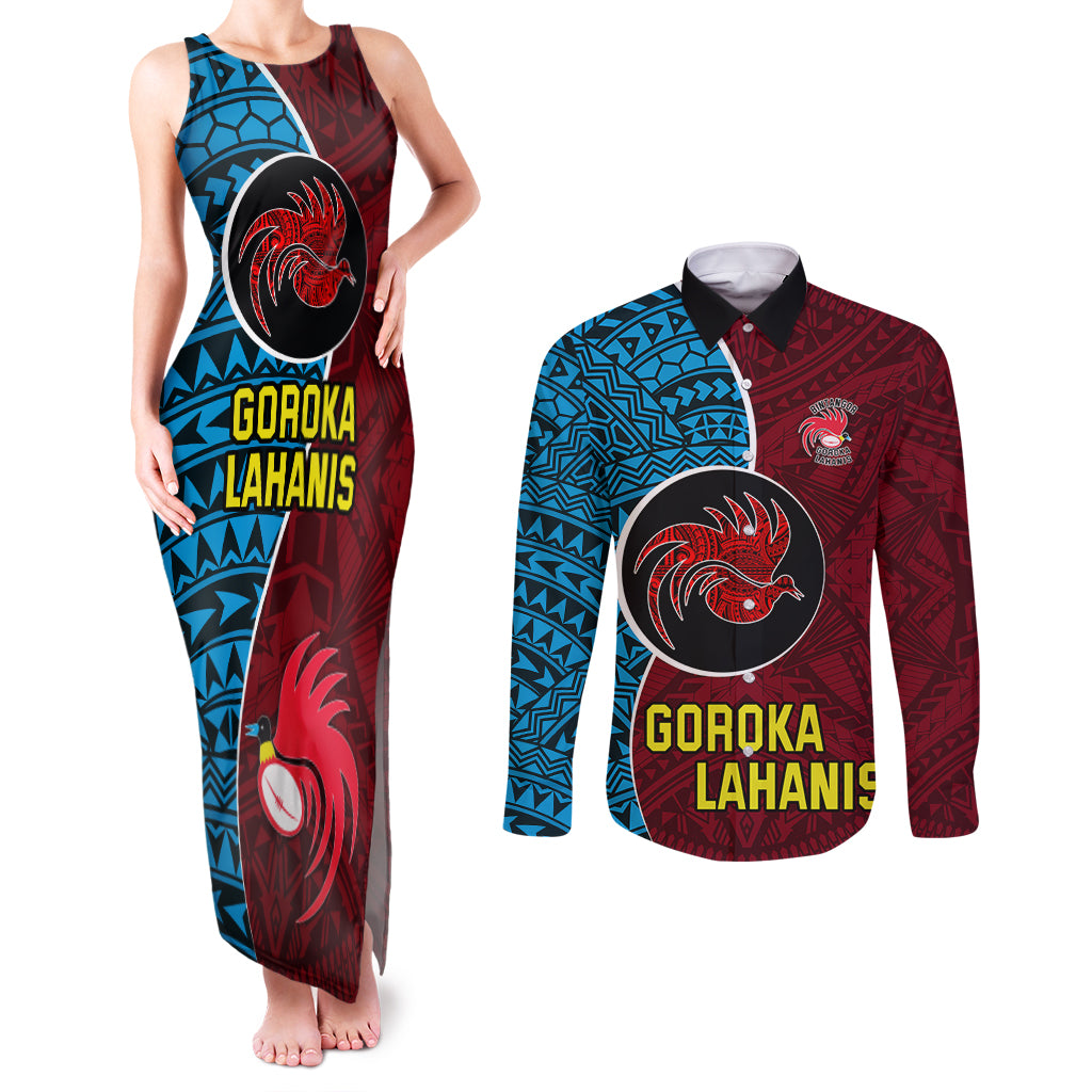 Bintangor Goroka Lahanis Rugby Couples Matching Tank Maxi Dress and Long Sleeve Button Shirts Papua New Guinea Polynesian Tattoo LT03 Red - Polynesian Pride