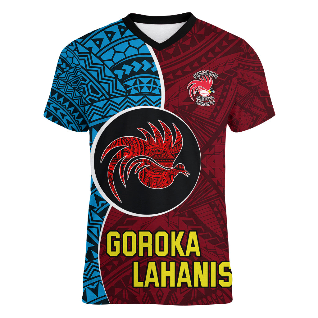 Bintangor Goroka Lahanis Rugby Women V Neck T Shirt Papua New Guinea Polynesian Tattoo LT03 Female Red - Polynesian Pride