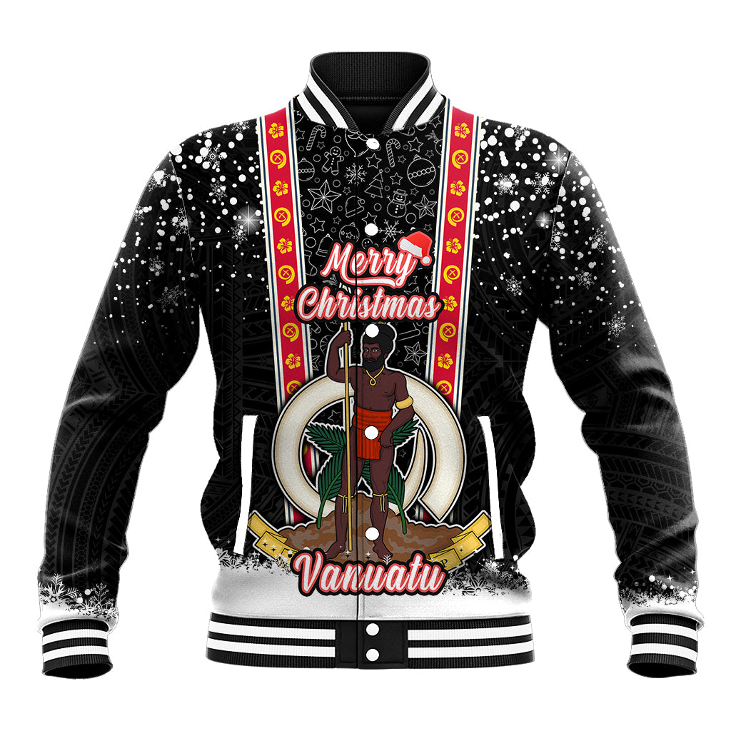 Vanuatu Christmas Baseball Jacket Polynesian Tribal Snow Style LT03 Unisex Black - Polynesian Pride