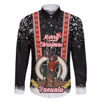 Vanuatu Christmas Family Matching Off Shoulder Maxi Dress and Hawaiian Shirt Polynesian Tribal Snow Style LT03 Dad's Shirt - Long Sleeve Black - Polynesian Pride