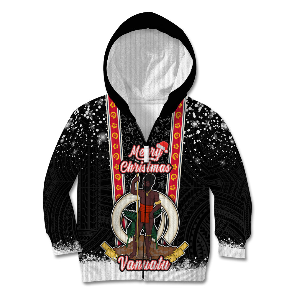 Vanuatu Christmas Kid Hoodie Polynesian Tribal Snow Style LT03 Zip Hoodie Black - Polynesian Pride