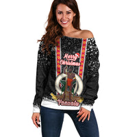 Vanuatu Christmas Off Shoulder Sweater Polynesian Tribal Snow Style LT03 Women Black - Polynesian Pride