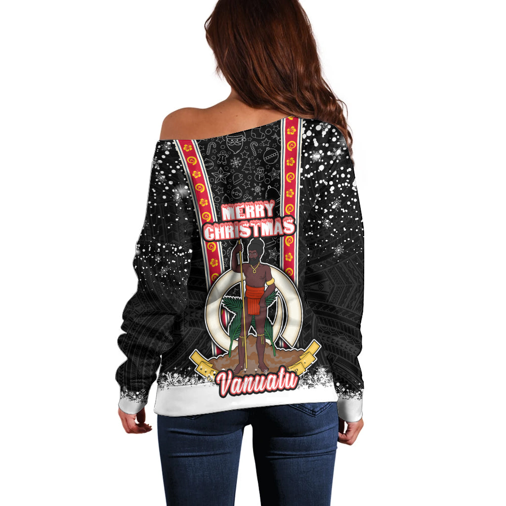 Vanuatu Christmas Off Shoulder Sweater Polynesian Tribal Snow Style LT03 - Polynesian Pride