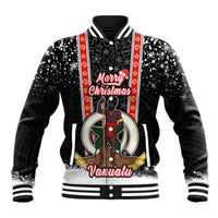 Personalised Vanuatu Christmas Baseball Jacket Polynesian Tribal Snow Style LT03 Unisex Black - Polynesian Pride