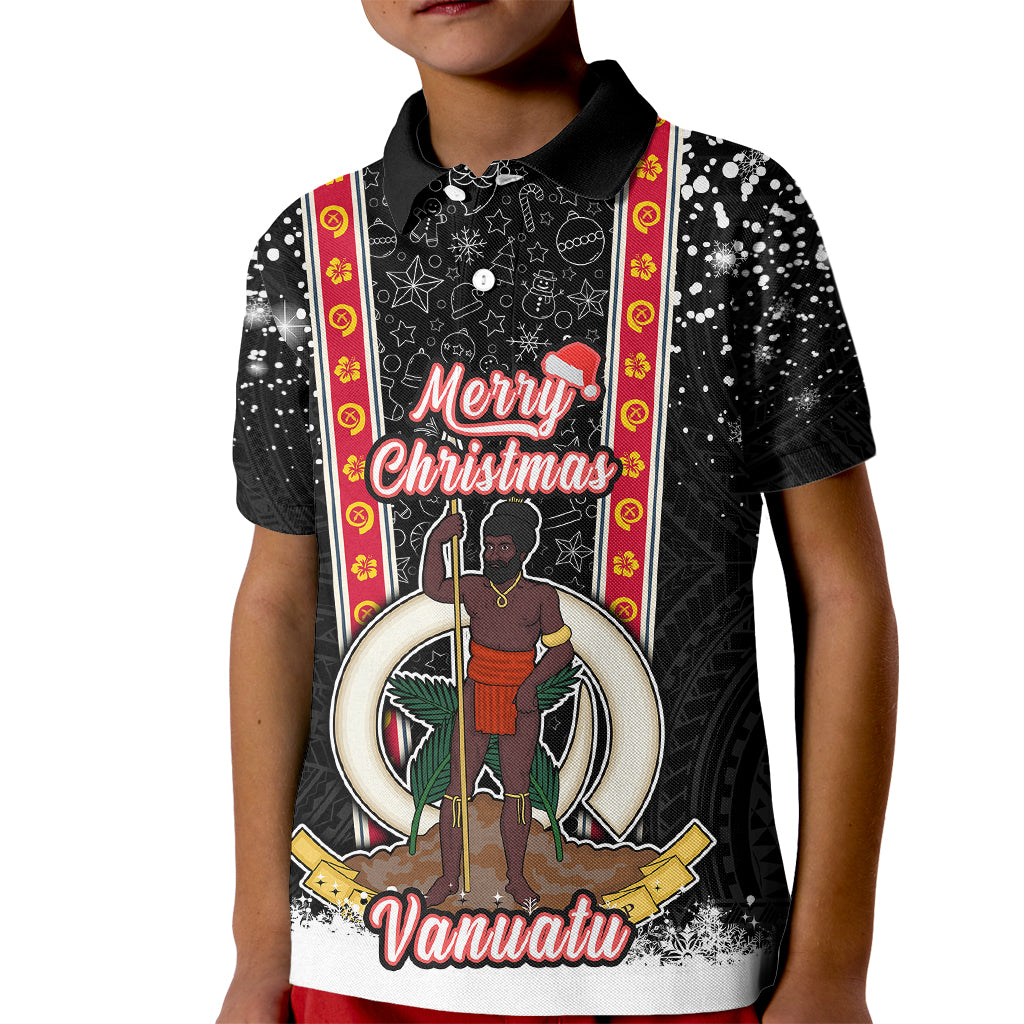Personalised Vanuatu Christmas Kid Polo Shirt Polynesian Tribal Snow Style LT03 Kid Black - Polynesian Pride