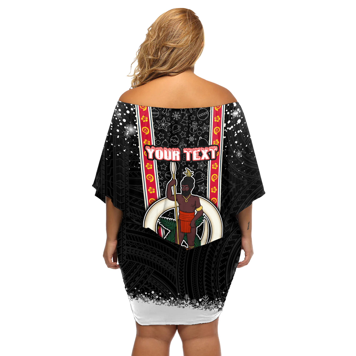 Personalised Vanuatu Christmas Off Shoulder Short Dress Polynesian Tribal Snow Style LT03 - Polynesian Pride