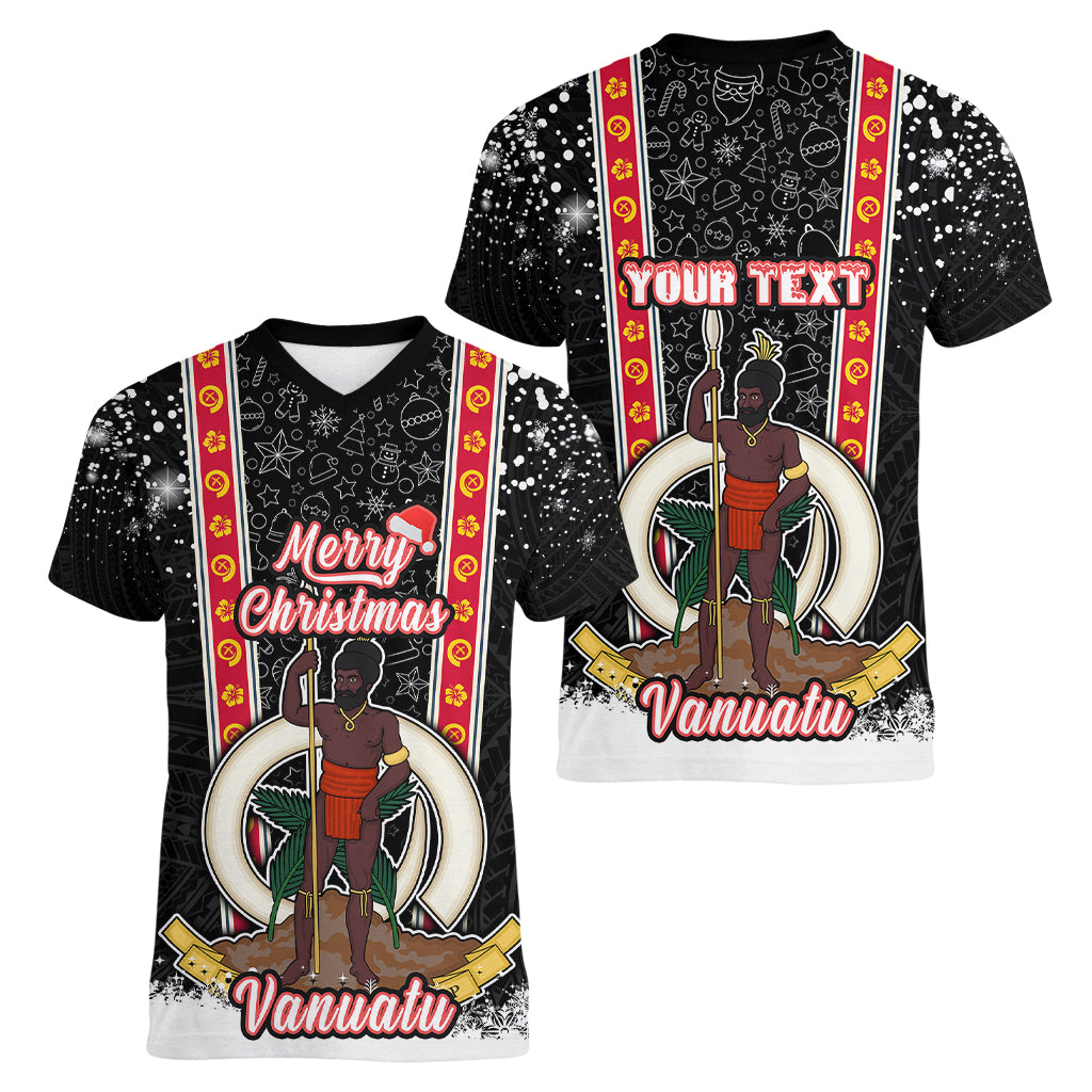 Personalised Vanuatu Christmas Women V Neck T Shirt Polynesian Tribal Snow Style LT03 - Polynesian Pride