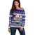 Custom Samoa Christmas Off Shoulder Sweater The Santa Coat of Arms with Samoa Bracelet Pattern LT03 Women Blue - Polynesian Pride