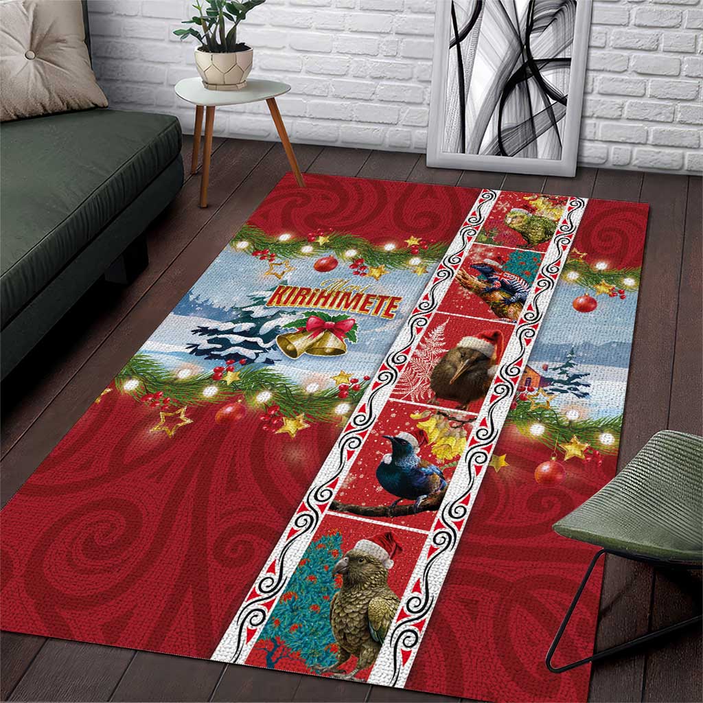 New Zealand Merry Christmas Area Rug Maori Animals, Koru Tattoo - Red Xmas Style