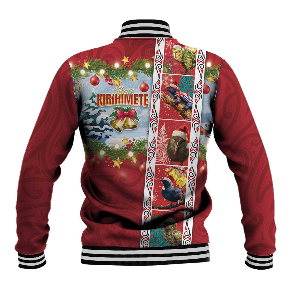 New Zealand Merry Christmas Baseball Jacket Maori Animals, Koru Tattoo - Red Xmas Style LT03 - Polynesian Pride
