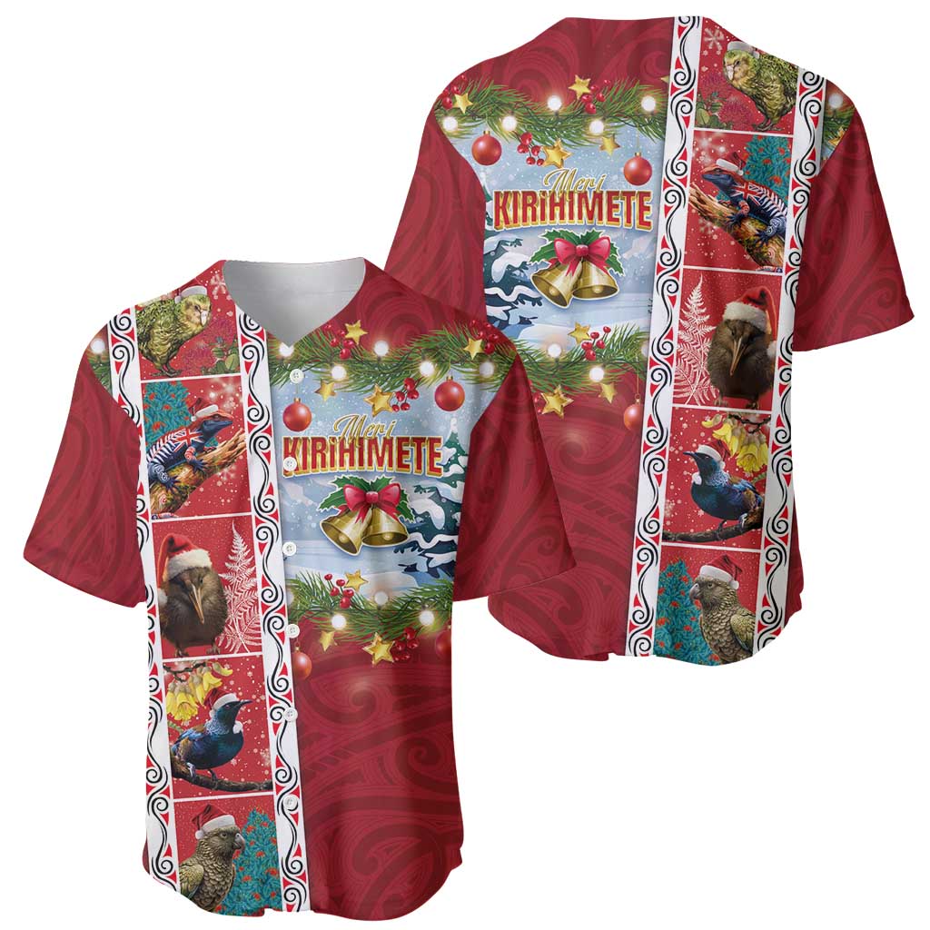 New Zealand Merry Christmas Baseball Jersey Maori Animals, Koru Tattoo - Red Xmas Style LT03 - Polynesian Pride