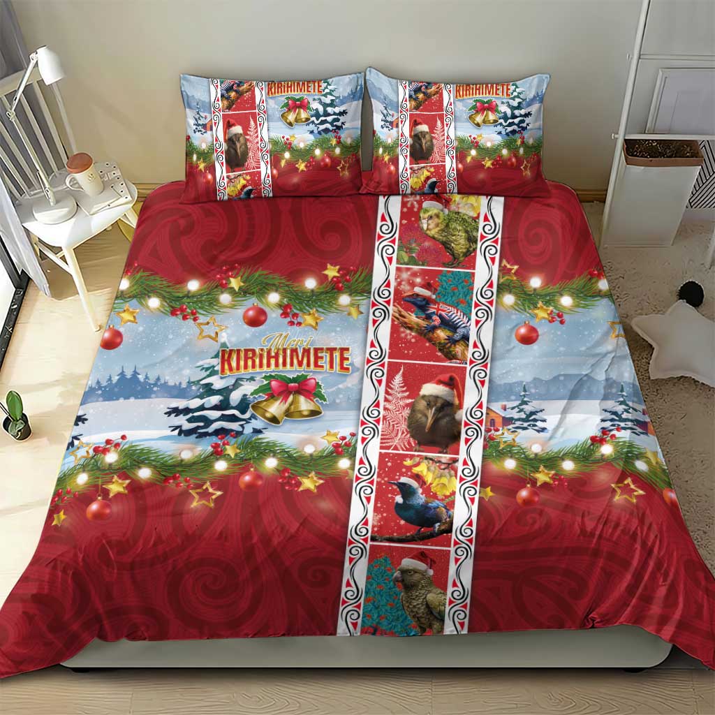 New Zealand Merry Christmas Bedding Set Maori Animals, Koru Tattoo - Red Xmas Style