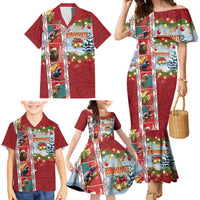 New Zealand Merry Christmas Family Matching Mermaid Dress and Hawaiian Shirt Maori Animals, Koru Tattoo - Red Xmas Style LT03 - Polynesian Pride