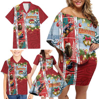 New Zealand Merry Christmas Family Matching Off Shoulder Short Dress and Hawaiian Shirt Maori Animals, Koru Tattoo - Red Xmas Style LT03 - Polynesian Pride