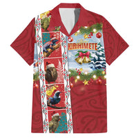 New Zealand Merry Christmas Family Matching Off Shoulder Short Dress and Hawaiian Shirt Maori Animals, Koru Tattoo - Red Xmas Style LT03 Dad's Shirt - Short Sleeve Red - Polynesian Pride