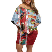 New Zealand Merry Christmas Family Matching Off Shoulder Short Dress and Hawaiian Shirt Maori Animals, Koru Tattoo - Red Xmas Style LT03 Mom's Dress Red - Polynesian Pride