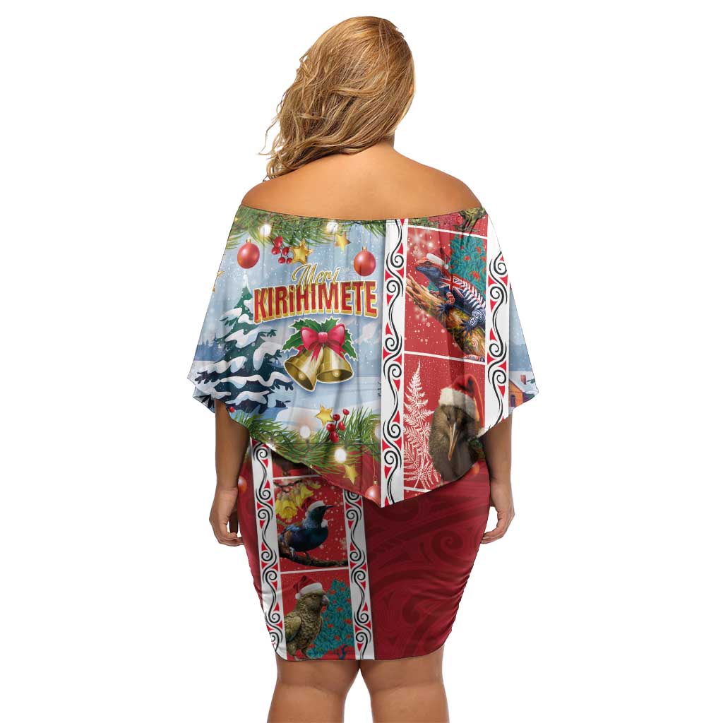 New Zealand Merry Christmas Family Matching Off Shoulder Short Dress and Hawaiian Shirt Maori Animals, Koru Tattoo - Red Xmas Style LT03 - Polynesian Pride