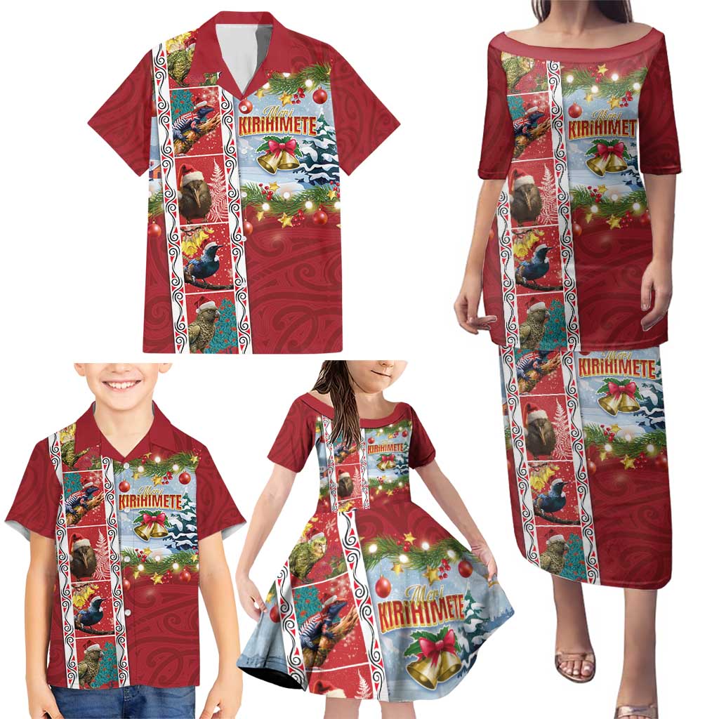 New Zealand Merry Christmas Family Matching Puletasi and Hawaiian Shirt Maori Animals, Koru Tattoo - Red Xmas Style LT03 - Polynesian Pride