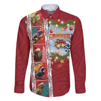 New Zealand Merry Christmas Family Matching Puletasi and Hawaiian Shirt Maori Animals, Koru Tattoo - Red Xmas Style LT03 Dad's Shirt - Long Sleeve Red - Polynesian Pride