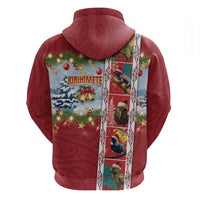 New Zealand Merry Christmas Hoodie Maori Animals, Koru Tattoo - Red Xmas Style