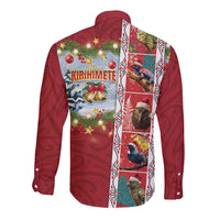 New Zealand Merry Christmas Long Sleeve Button Shirt Maori Animals, Koru Tattoo - Red Xmas Style LT03 - Polynesian Pride