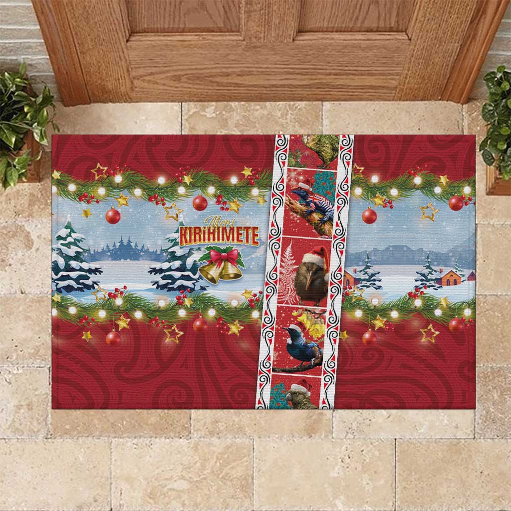 New Zealand Merry Christmas Rubber Doormat Maori Animals, Koru Tattoo - Red Xmas Style LT03 Red - Polynesian Pride