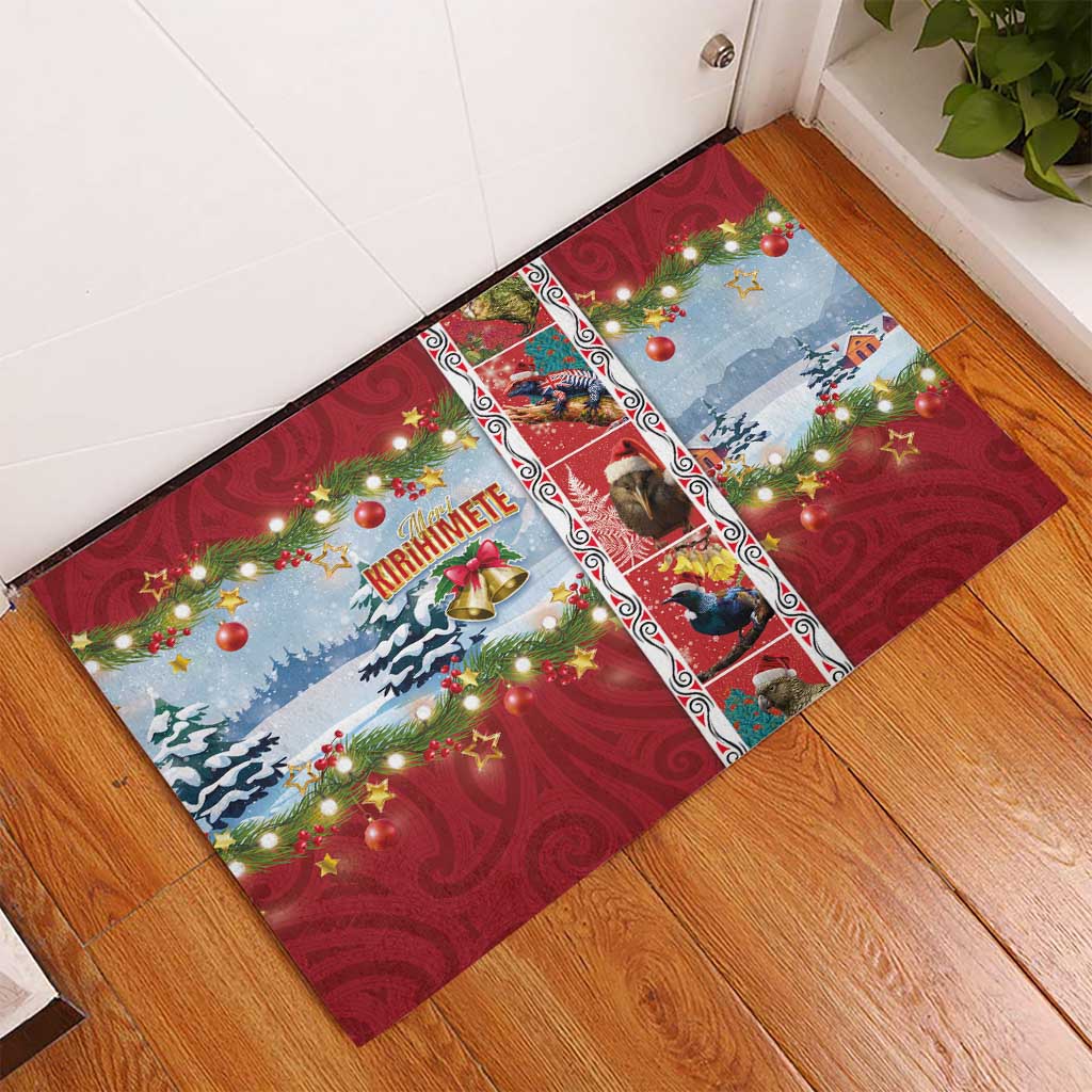 New Zealand Merry Christmas Rubber Doormat Maori Animals, Koru Tattoo - Red Xmas Style LT03 - Polynesian Pride