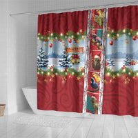 New Zealand Merry Christmas Shower Curtain Maori Animals, Koru Tattoo - Red Xmas Style LT03 - Polynesian Pride