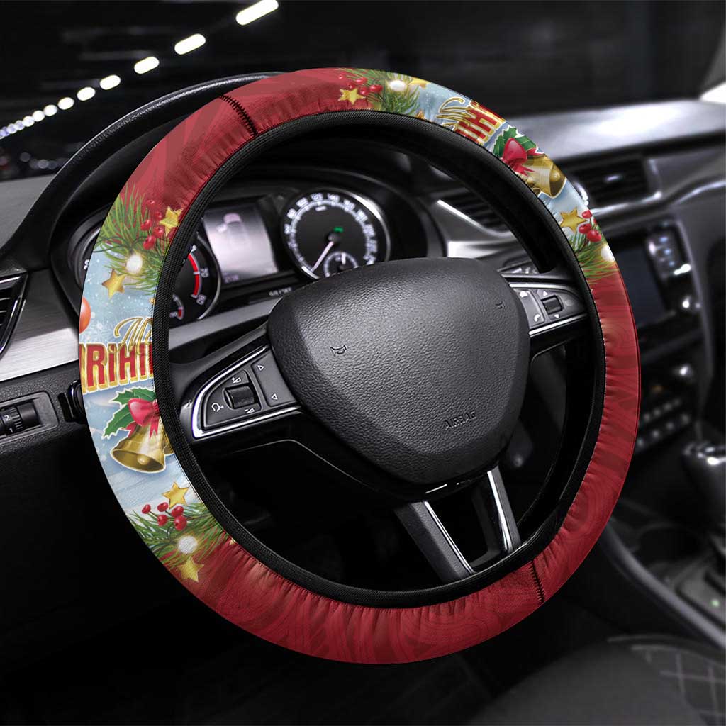 New Zealand Merry Christmas Steering Wheel Cover Maori Animals, Koru Tattoo - Red Xmas Style