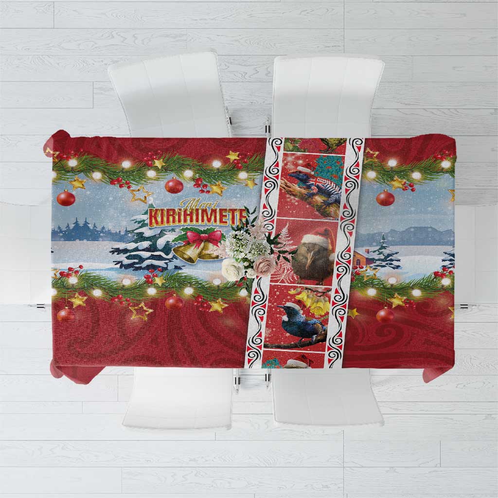 New Zealand Merry Christmas Tablecloth Maori Animals, Koru Tattoo - Red Xmas Style LT03 Red - Polynesian Pride