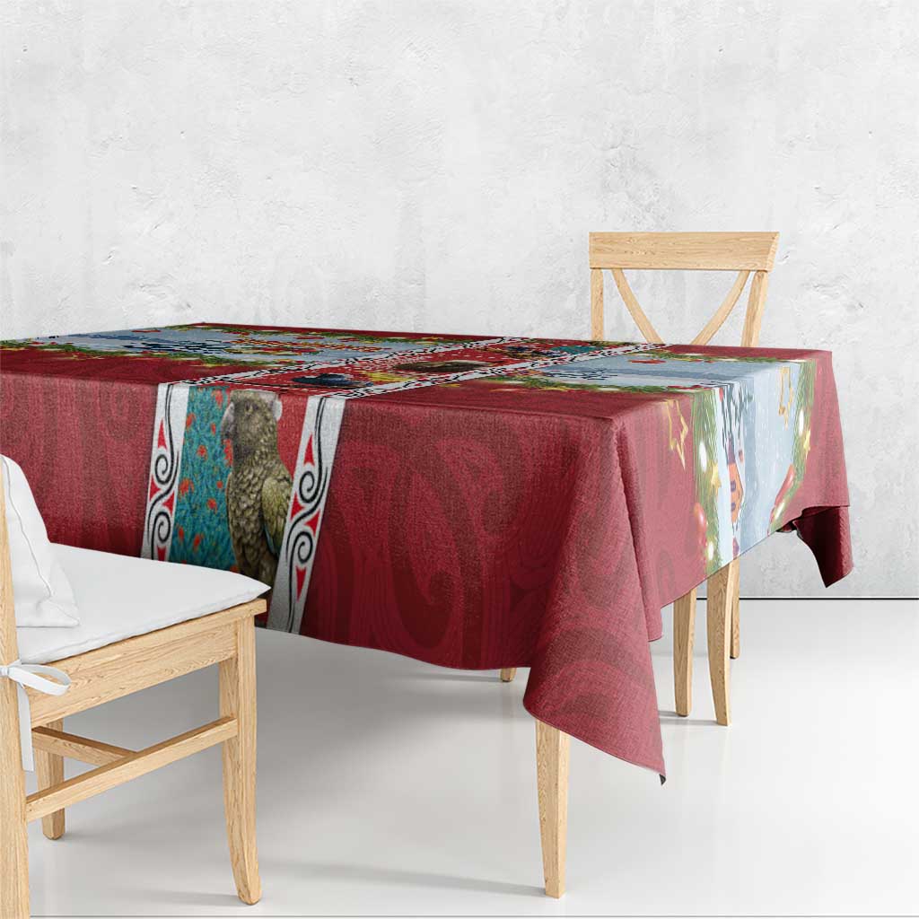 New Zealand Merry Christmas Tablecloth Maori Animals, Koru Tattoo - Red Xmas Style LT03 - Polynesian Pride