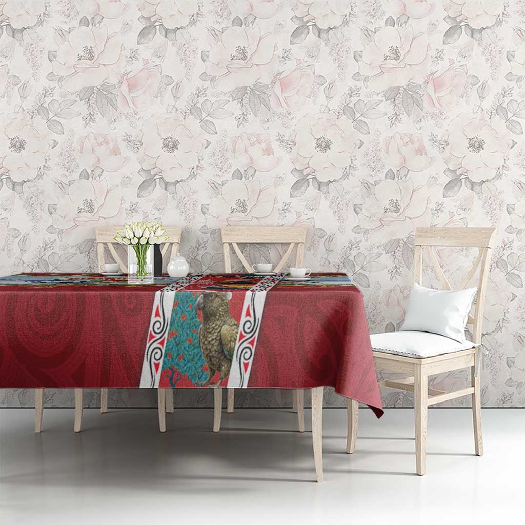 New Zealand Merry Christmas Tablecloth Maori Animals, Koru Tattoo - Red Xmas Style LT03 - Polynesian Pride
