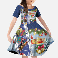 New Zealand Merry Christmas Family Matching Mermaid Dress and Hawaiian Shirt Maori Animals, Koru Tattoo - Blue Xmas Style LT03 Daughter's Dress Blue - Polynesian Pride