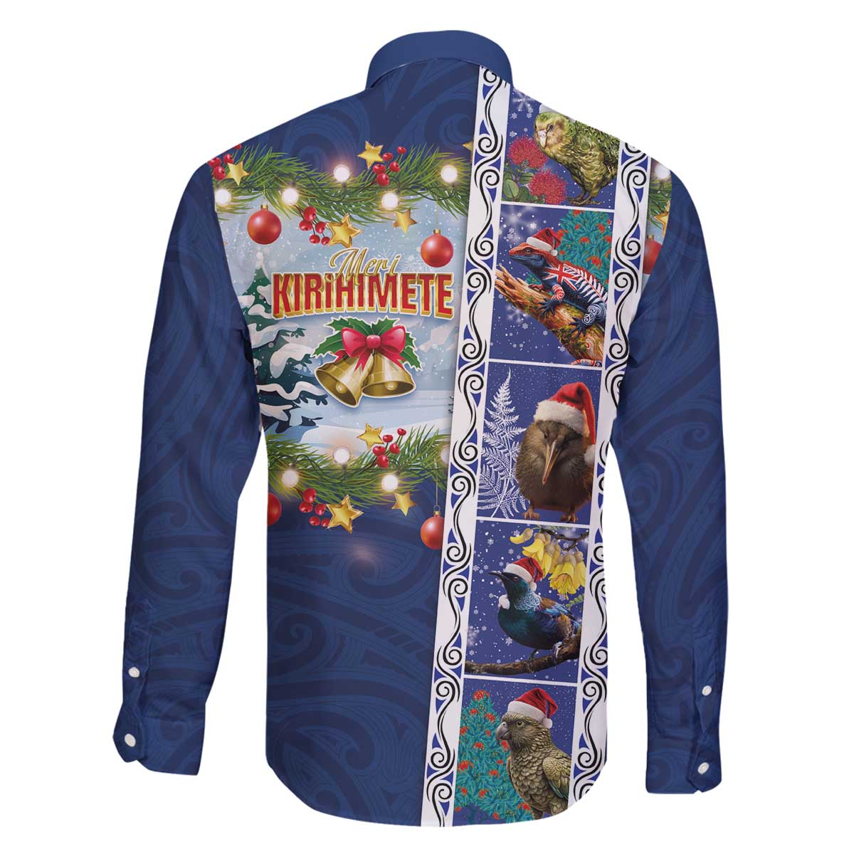 New Zealand Merry Christmas Family Matching Off The Shoulder Long Sleeve Dress and Hawaiian Shirt Maori Animals, Koru Tattoo - Blue Xmas Style