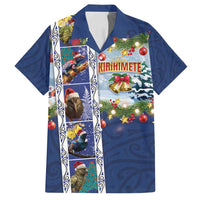 New Zealand Merry Christmas Family Matching Off Shoulder Maxi Dress and Hawaiian Shirt Maori Animals, Koru Tattoo - Blue Xmas Style LT03 Dad's Shirt - Short Sleeve Blue - Polynesian Pride