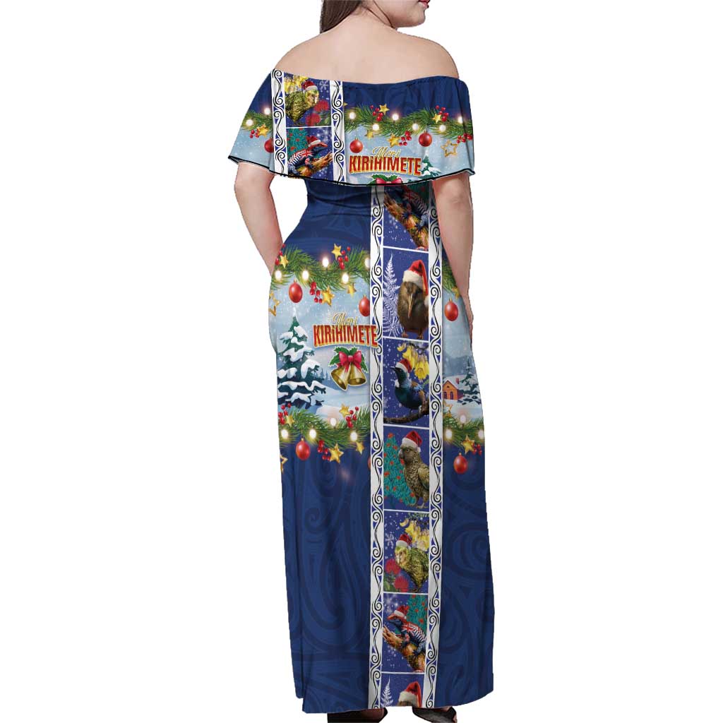 New Zealand Merry Christmas Family Matching Off Shoulder Maxi Dress and Hawaiian Shirt Maori Animals, Koru Tattoo - Blue Xmas Style LT03 - Polynesian Pride