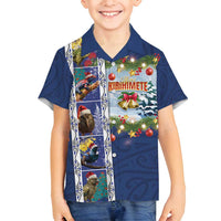New Zealand Merry Christmas Family Matching Off Shoulder Short Dress and Hawaiian Shirt Maori Animals, Koru Tattoo - Blue Xmas Style LT03 Son's Shirt Blue - Polynesian Pride