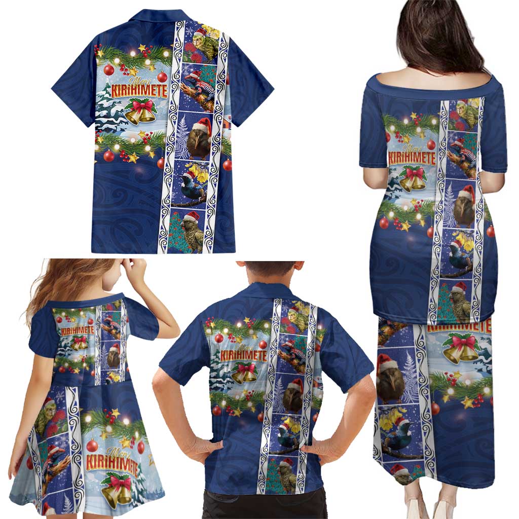 New Zealand Merry Christmas Family Matching Puletasi and Hawaiian Shirt Maori Animals, Koru Tattoo - Blue Xmas Style LT03 - Polynesian Pride
